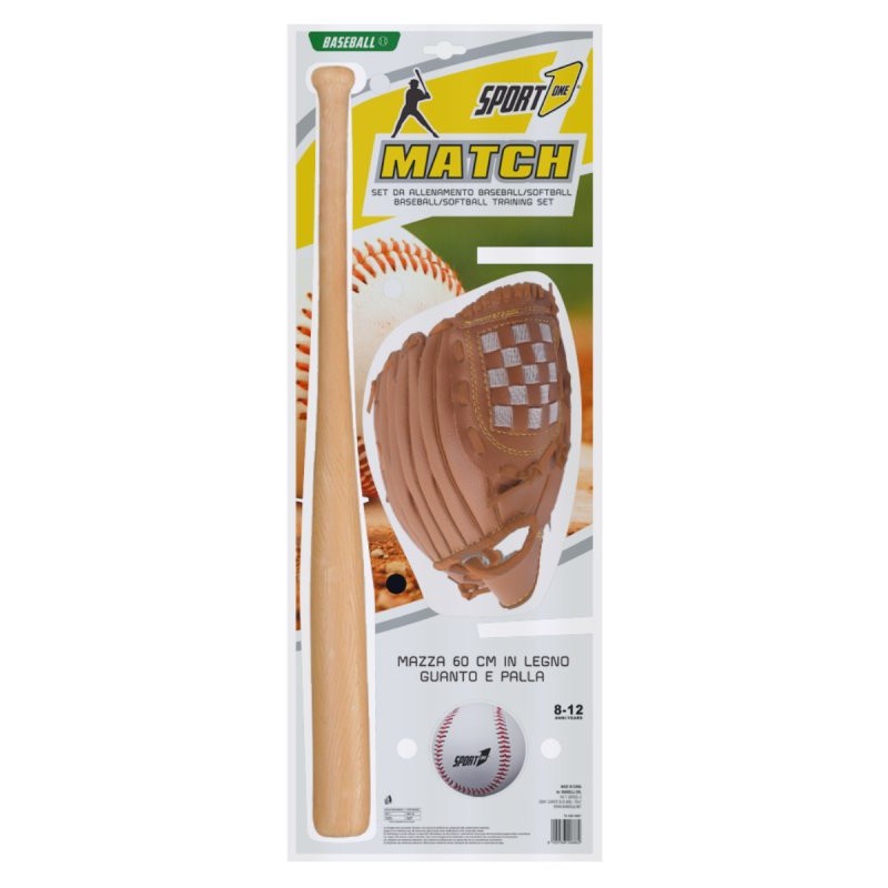 Set Baseball Match Guanto Palla e Mazza di Mandelli
