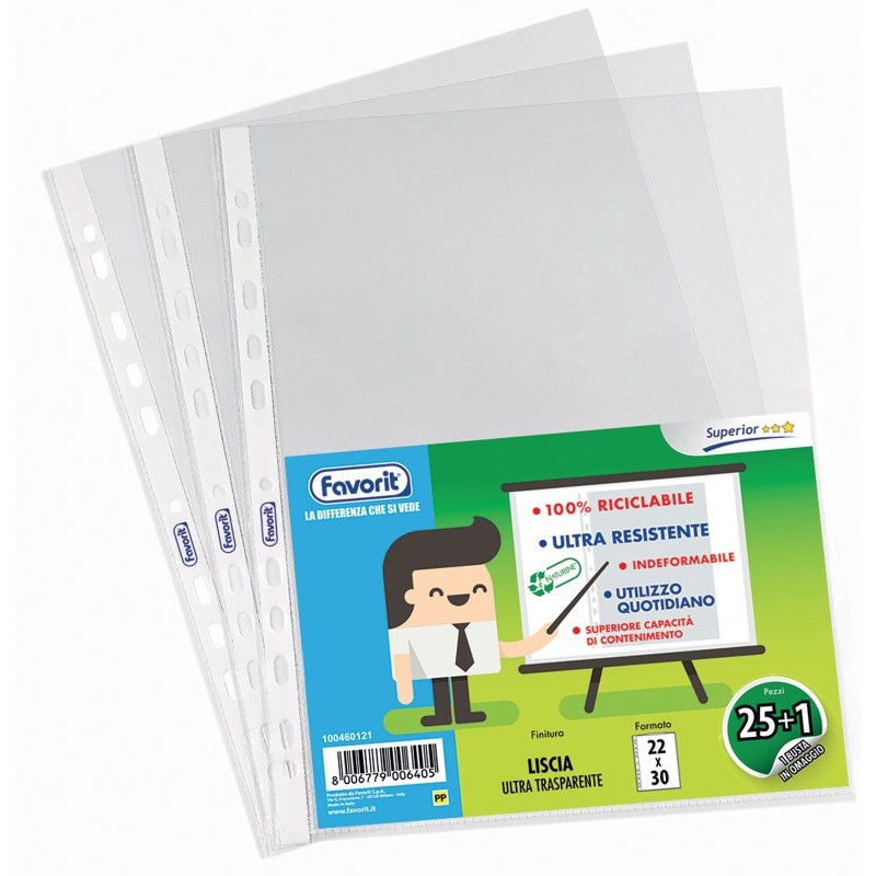 Busta Foratura-Universale Favorit Cf25+1 22x30 Polipropilene Liscio Superior Trasparente di Hamelin Canson
