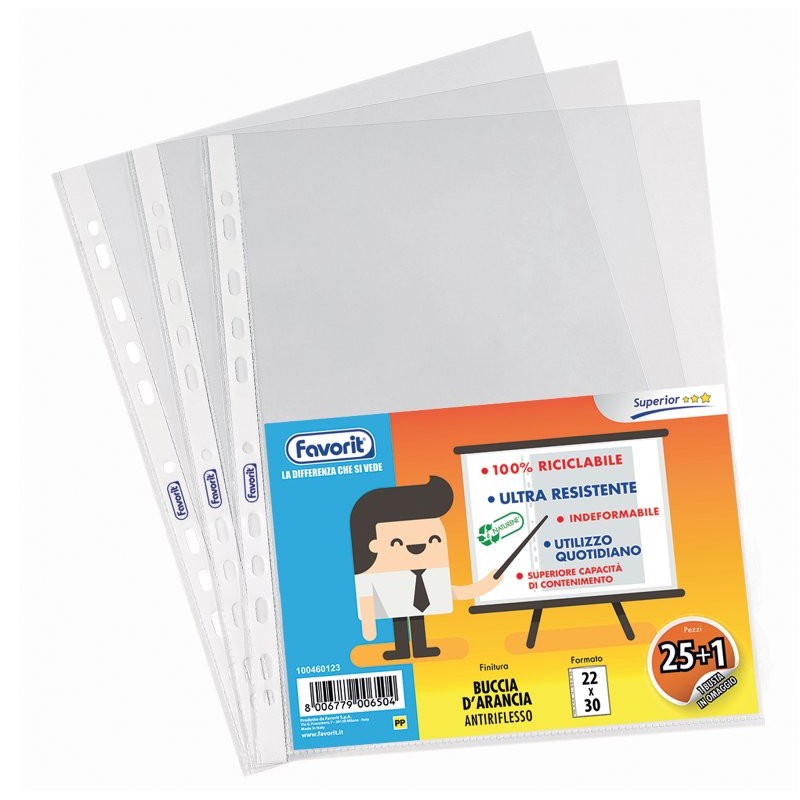 Busta Foratura-Universale Favorit Cf25+1 22x30 Polipropilene Buccia D'Arancia Superior Trasparente di Hamelin Canson