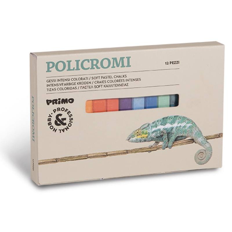 12 Gessi Policromi Tipo Quadrato, con Fascetta Autoadesiva, in Scatola Cartone di Morocolor