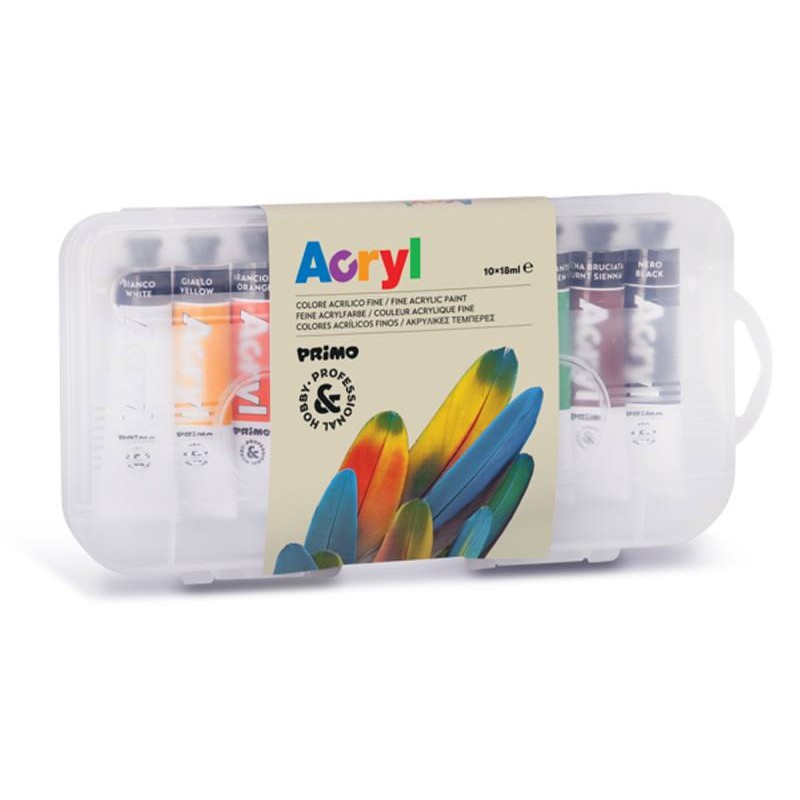 10 Tubetti Alluminio 18ml di Colore Acrilico Fine in Scatola Polipropilene di Morocolor