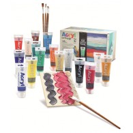 Mega Box Acryl 16 Colori Acrilici X 75ml, 2 Cartoncini Telati, 5 Pennelli Sintetici. di Morocolor