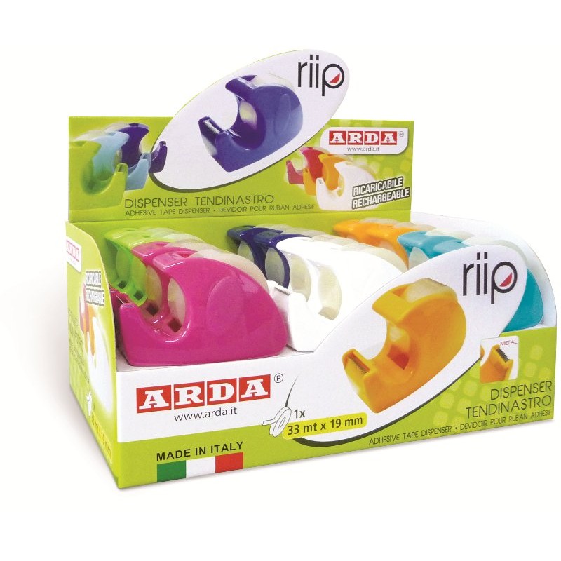 Chiocciole da Tavolo per Nastro Adesivo Colori Assortiti - Espositore da 24 Pezzi di Arda