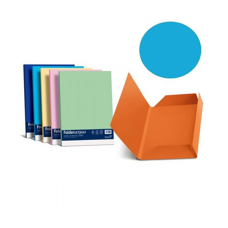 Confezione 25 Cartelline 3 Lembi Cartatti 200gr Azzurro di Favini