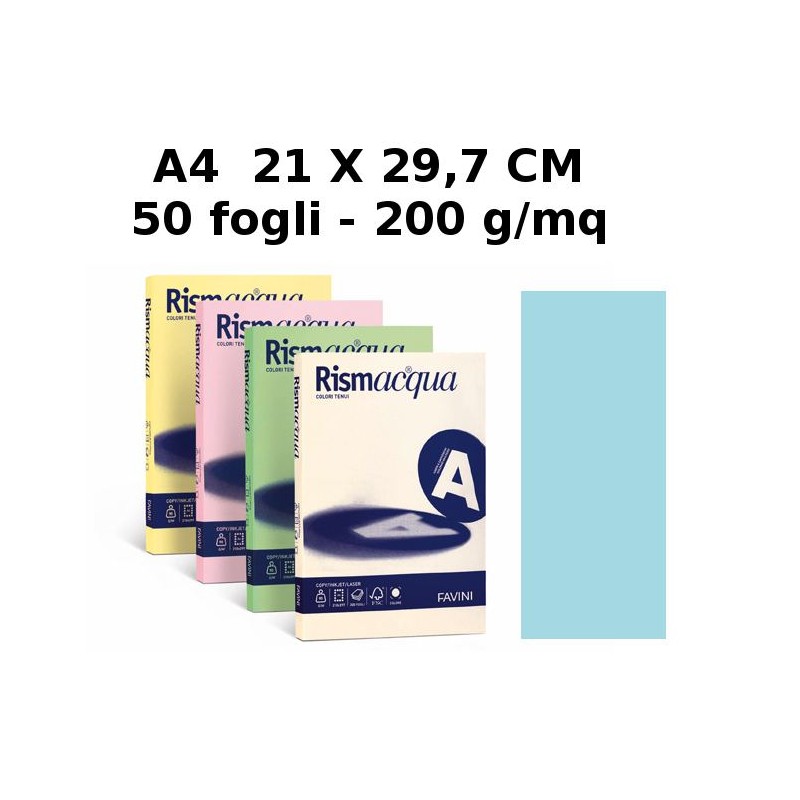 Risma Acqua Confezione 50 Fogli 200 Gr A4 Celeste di Favini
