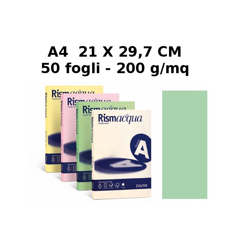 Risma Acqua Confezione 50 Fogli 200 Gr A4 Verde Chiaro di Favini