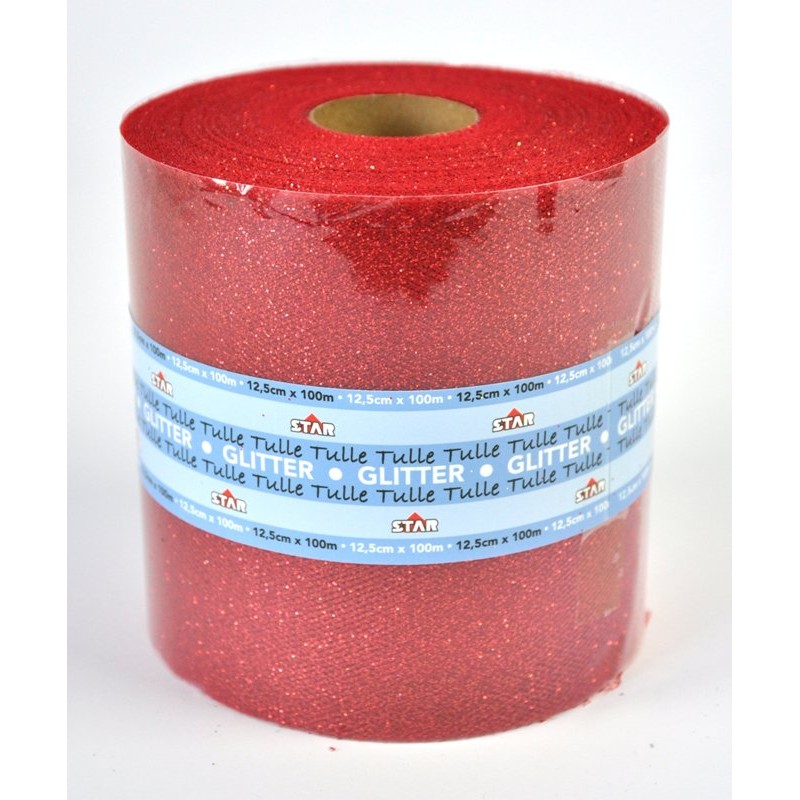 Bobina Tulle Colore Rosso con Glitter 12,5cm X 100m di Star