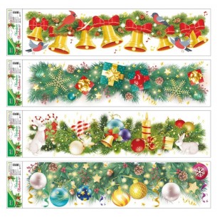 Vetrofanie Natalizie Orizzontali Colorate C/Glitter - 4 Soggetti Cm 64x15 di Lebez