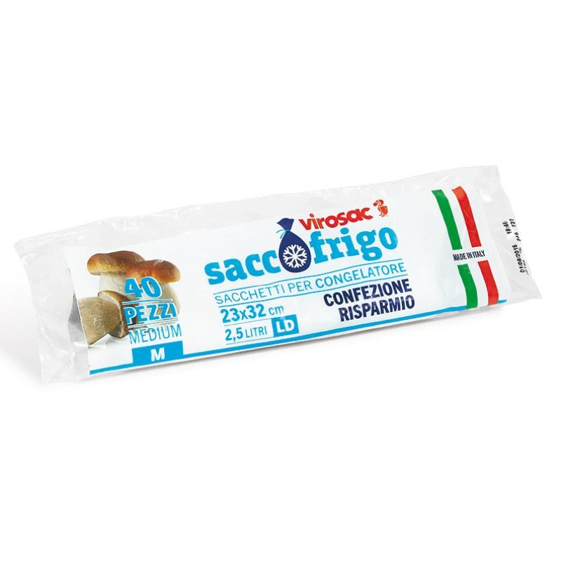 Sacco Frigo - 23x32 Cm - 2 Lt - 40 Pz - Neutro - Ldpe - Risparmio Normale di Virosac