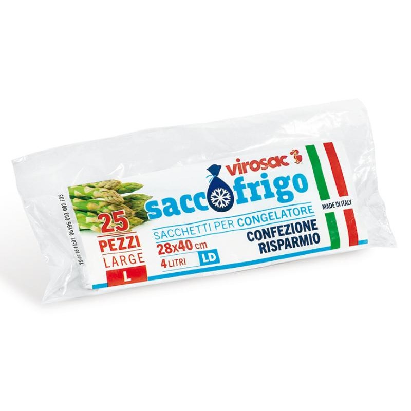 Sacco Frigo - 28x40 Cm - 4 Lt - 25 Pz - Neutro - Ldpe - Risparmio Medio di Virosac