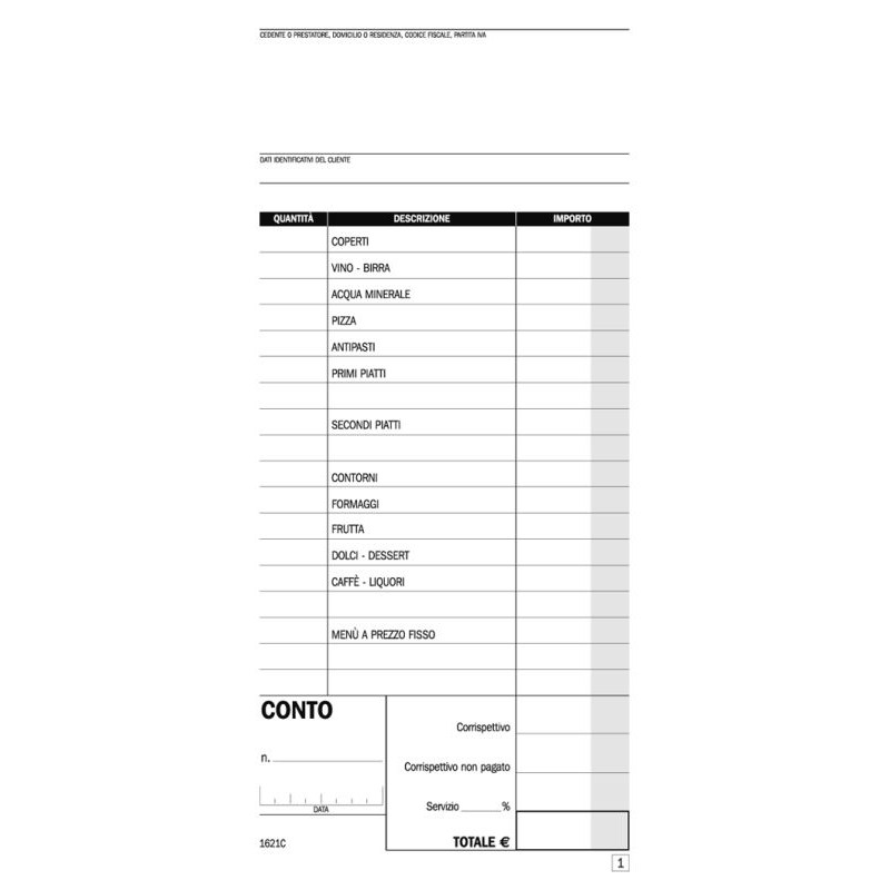 Conti Ristoranti-Pizzerie-Trattorie, Blocco di 50/50 Copie Autoricalcanti (Misura 21,5x10 Cm) di Data Ufficio