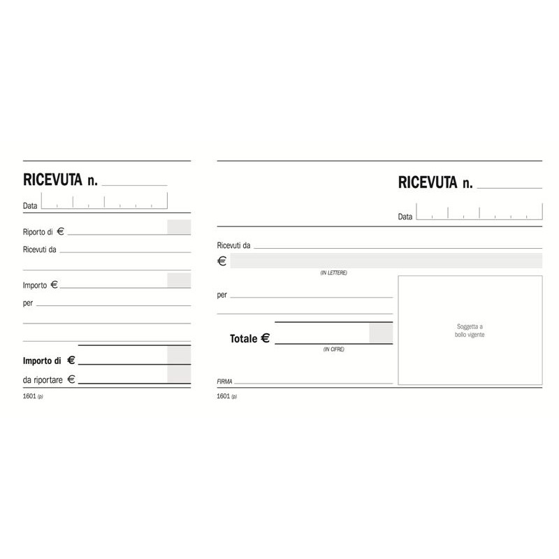Ricevute Generiche a Madre-Figlia, Blocco di 100 Copie (Misura 10x21,5 Cm) di Data Ufficio