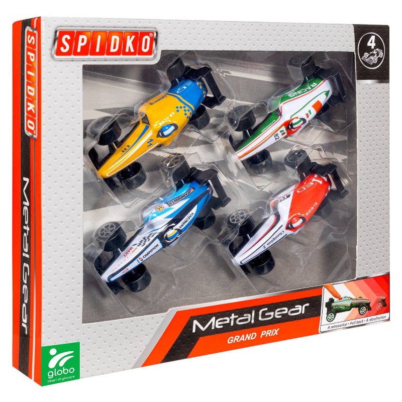 Auto Metallo Gran Prix 4 Pz Retrocarica di Globo