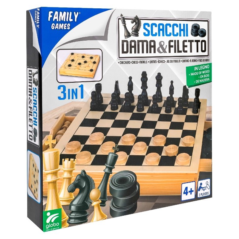 Gioco Scacchi/Dama/Filetto in Legno di Globo