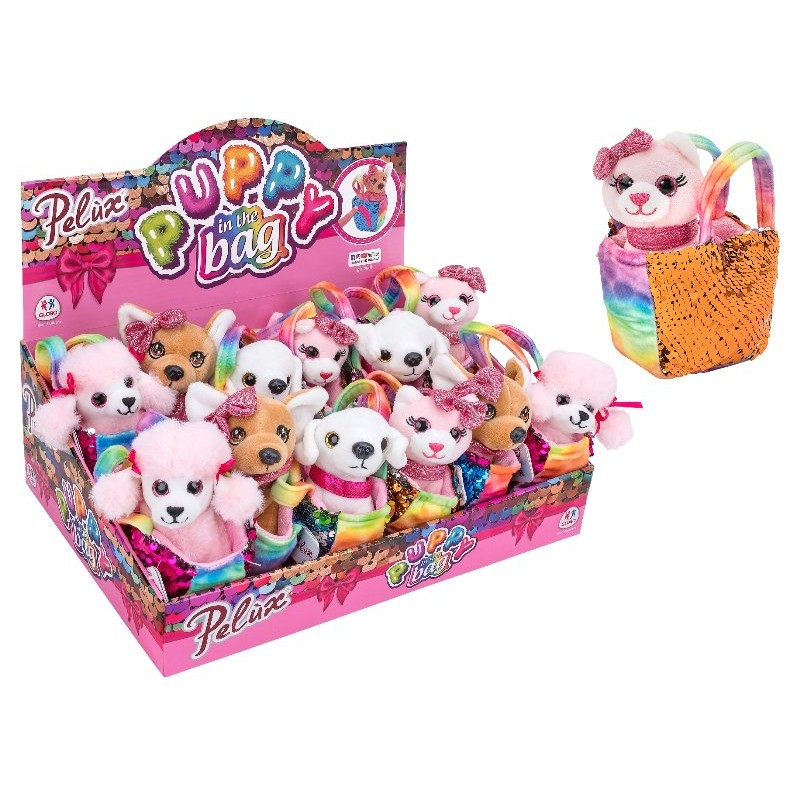 Cane/Gatto Pelux in Bors C/Paill 9cm 4ass 12pz D/B di Globo