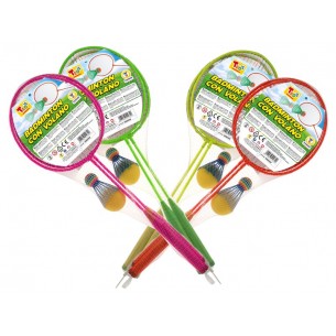 Racchette Badminton 4 Col. Fluo con Volano e Pallina in Spugna di Teorema