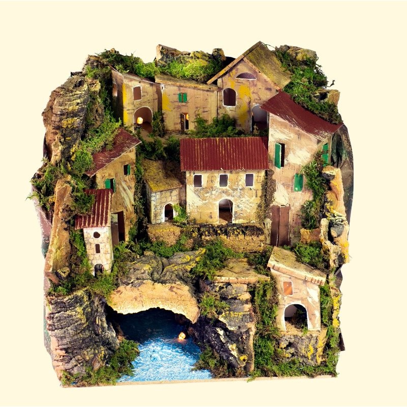 Paesaggio con Luci Cm. 24x21x25 con Fiume di Rossi-Rosa