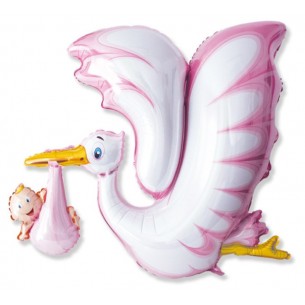 Palloncino Mylar Forma Cm.106*94 (52") Cicogna Rosa di Big Party