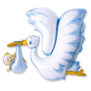 Palloncino Mylar Forma Cm.106*94 (52") Cicogna Celeste di Big Party