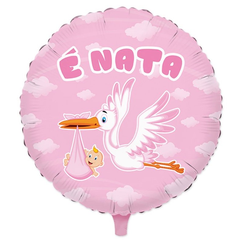 Palloncino Mylar Tondo Cm.45 Cicogna Nuvola Rosa (18") di Big Party
