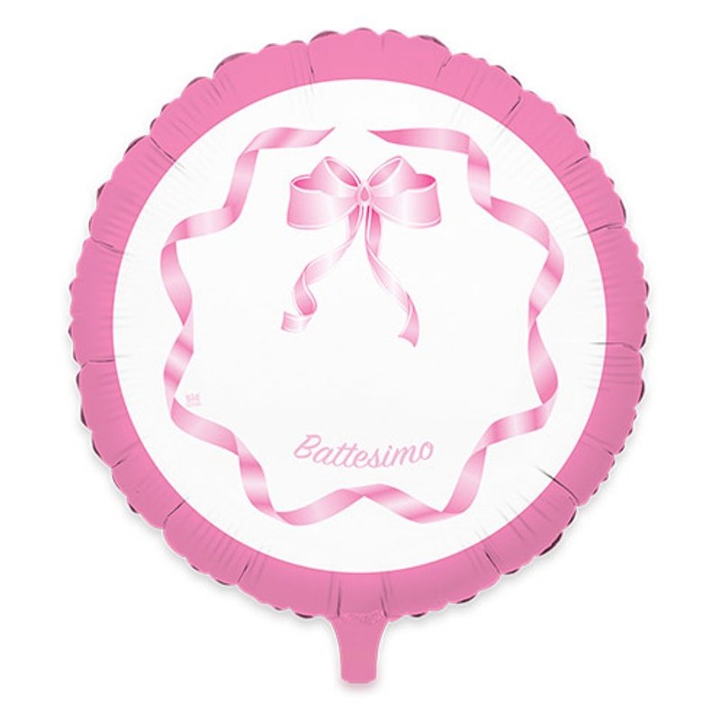Palloncino Mylar Tondo Cm.60 Battesimo Rosa (24") di Big Party