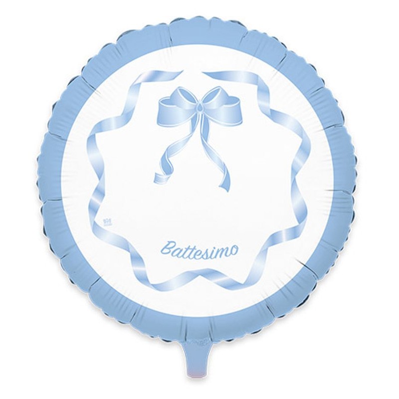 Palloncino Mylar Tondo Cm.60 Battesimo Celeste (24") di Big Party