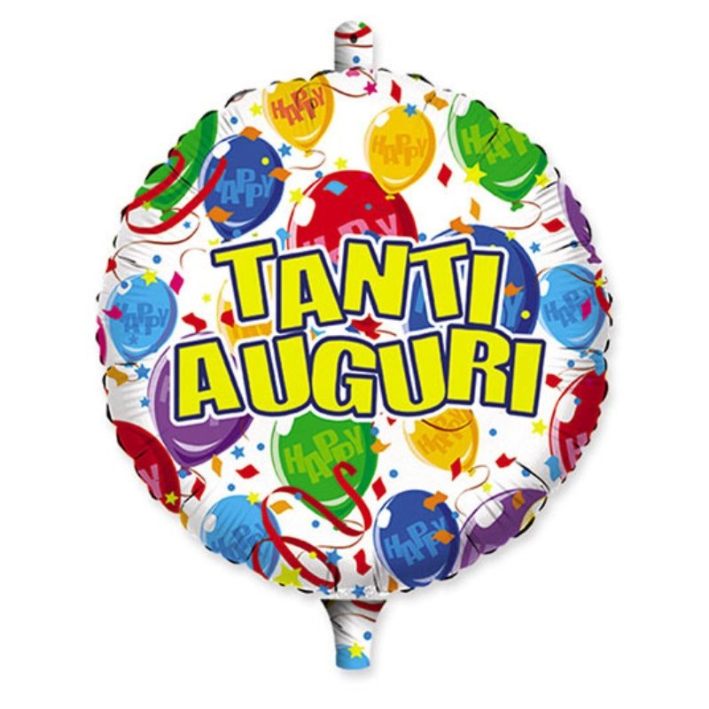 Palloncino Mylar Tondo Cm.45 Tanti Auguri Happy Balloon di Big Party