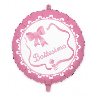 Palloncino Mylar Tondo Cm.45 il Mio Battesimo Rosa (18" di Big Party