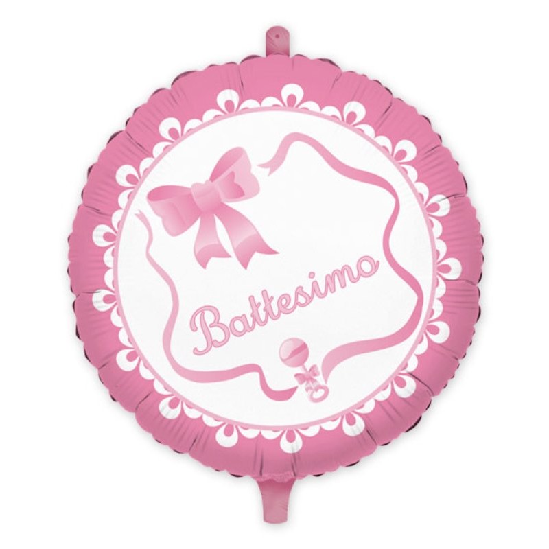 Palloncino Mylar Tondo Cm.45 il Mio Battesimo Rosa (18" di Big Party