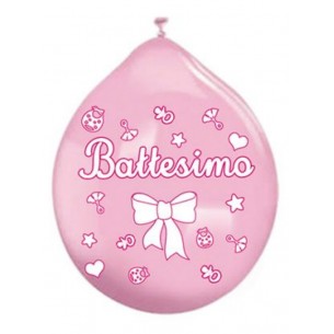 20 Pall. Medium 10" (Cm.26) Battesimo Rosa di Big Party