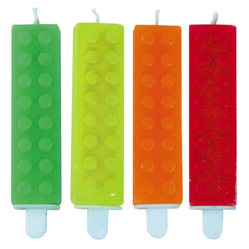 4 Candeline Mattoncini Fluorescenti Cm.10 di Big Party