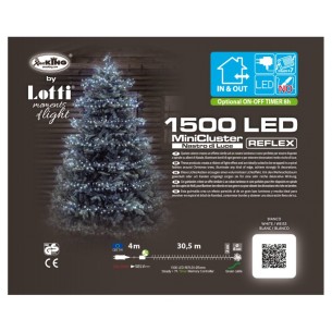 Catena Nastro Minicluster Diametro 6cm Ntl 1500 Led Bianco 5mm Controller 8g Timer Trasformatore Esterno Cavo Verde 4+30,5m
