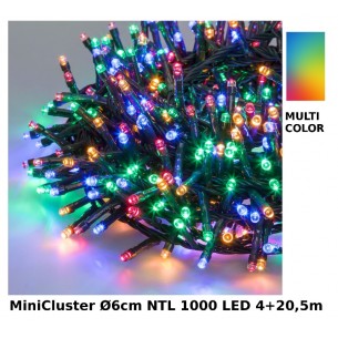 Catena Nastro Minicluster Diametro 6cm Ntl 1000 Led Multi 5mm Controller 8g Timer Trasformatore Esterno Cavo Verde 4+20,5m