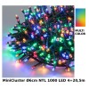 Catena Nastro Minicluster Diametro 6cm Ntl 1000 Led Multi 5mm Controller 8g Timer Trasformatore Esterno Cavo Verde 4+20,5m