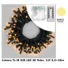 Catena Tl-Ir 500 Led Bianco Caldo 5mm Telec. Ir 11f On-Off 8g Timer 8-16 Ore a Batteria 3xd Esterno Cavo Verde 0,5+20m di Lotti