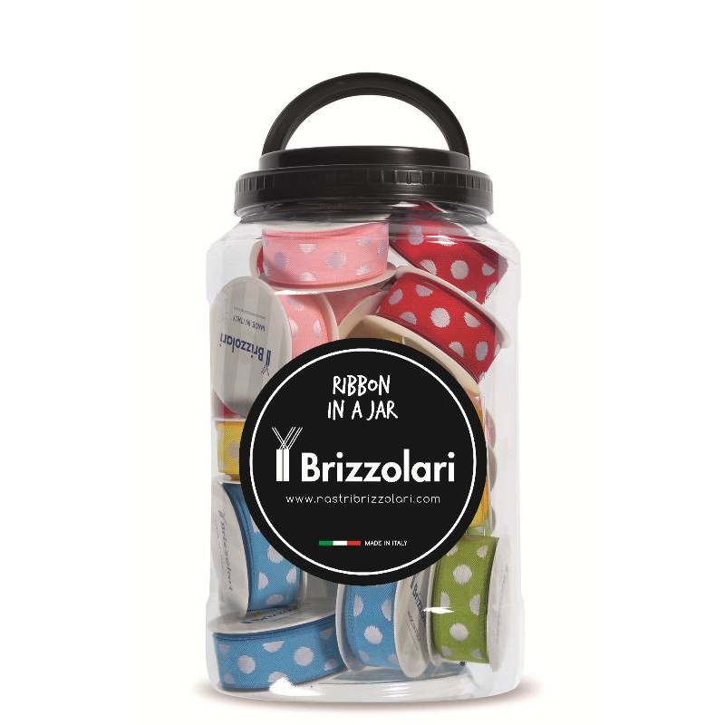 Barattolo 22 Bobine Larghezza 25mm a Pois Colori Assortiti di Brizzolari