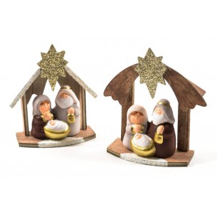 Presepe in Ceramica e Legno 13x6xh.15.5 Cm Assortito di Mercury Srl
