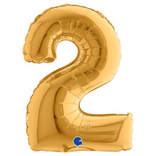 Palloncino Mylar 14'' (35cm) Numero 2 Gold (Oro) di Grabo Srl