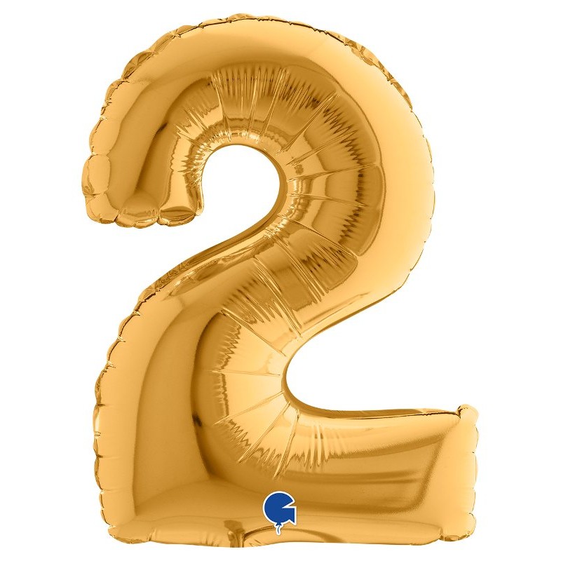 Palloncino Mylar 14'' (35cm) Numero 2 Gold (Oro) di Grabo Srl
