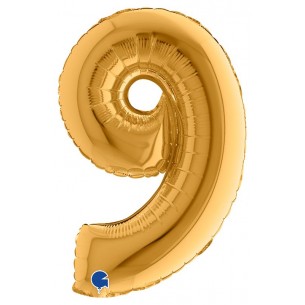 Palloncino Mylar 14'' (35cm) Numero 9 Gold (Oro) di Grabo Srl