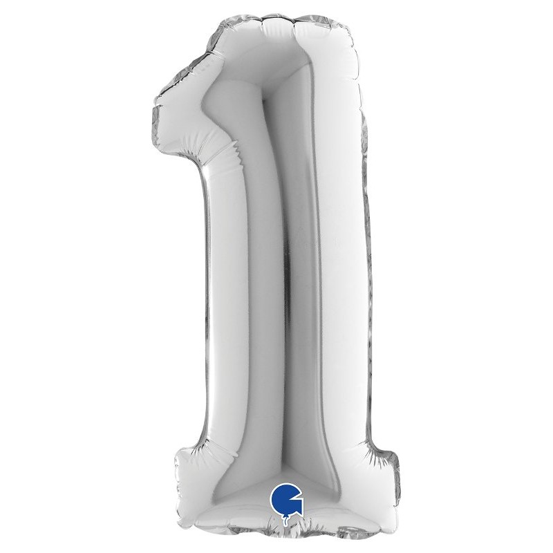 Palloncino Mylar 14'' (35cm) Numero 1 Silver (Argento) di Grabo Srl