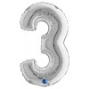 Palloncino Mylar 14'' (35cm) Numero 3 Silver (Argento) di Grabo Srl