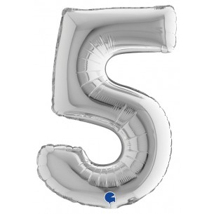 Palloncino Mylar 14'' (35cm) Numero 5 Silver (Argento) di Grabo Srl