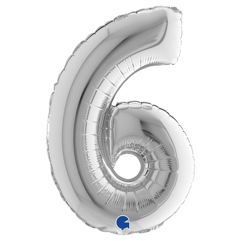 Palloncino Mylar 14'' (35cm) Numero 6 Silver (Argento) di Grabo Srl