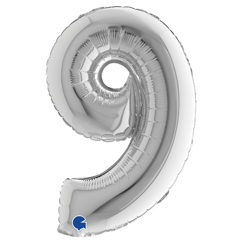 Palloncino Mylar 14'' (35cm) Numero 9 Silver (Argento) di Grabo Srl