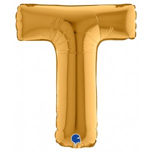 Palloncino Mylar 14'' (35cm) Lettera T Gold (Oro) di Grabo Srl