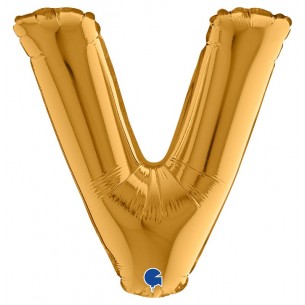Palloncino Mylar 14'' (35cm) Lettera V Gold (Oro) di Grabo Srl