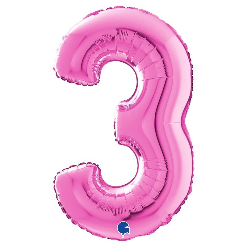 Palloncino Mylar 26'' (65cm) Numero 3 Fuxia di Grabo Srl