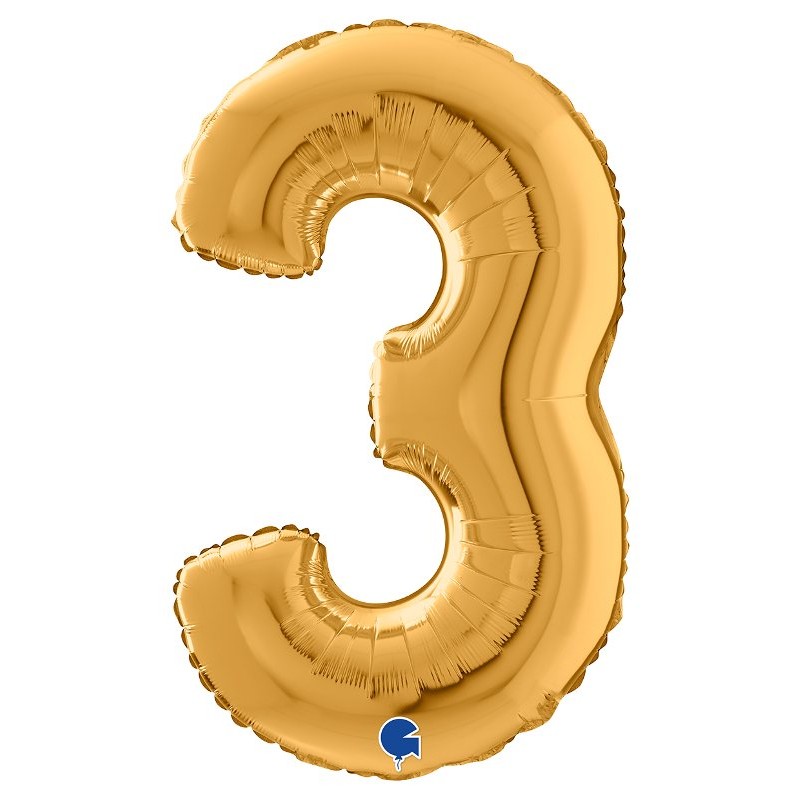 Palloncino Mylar 26'' (65cm) Numero 3 Gold (Oro) di Grabo Srl