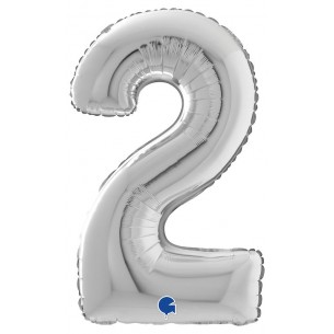 Palloncino Mylar 26'' (65cm) Numero 2 Silver (Argento) di Grabo Srl